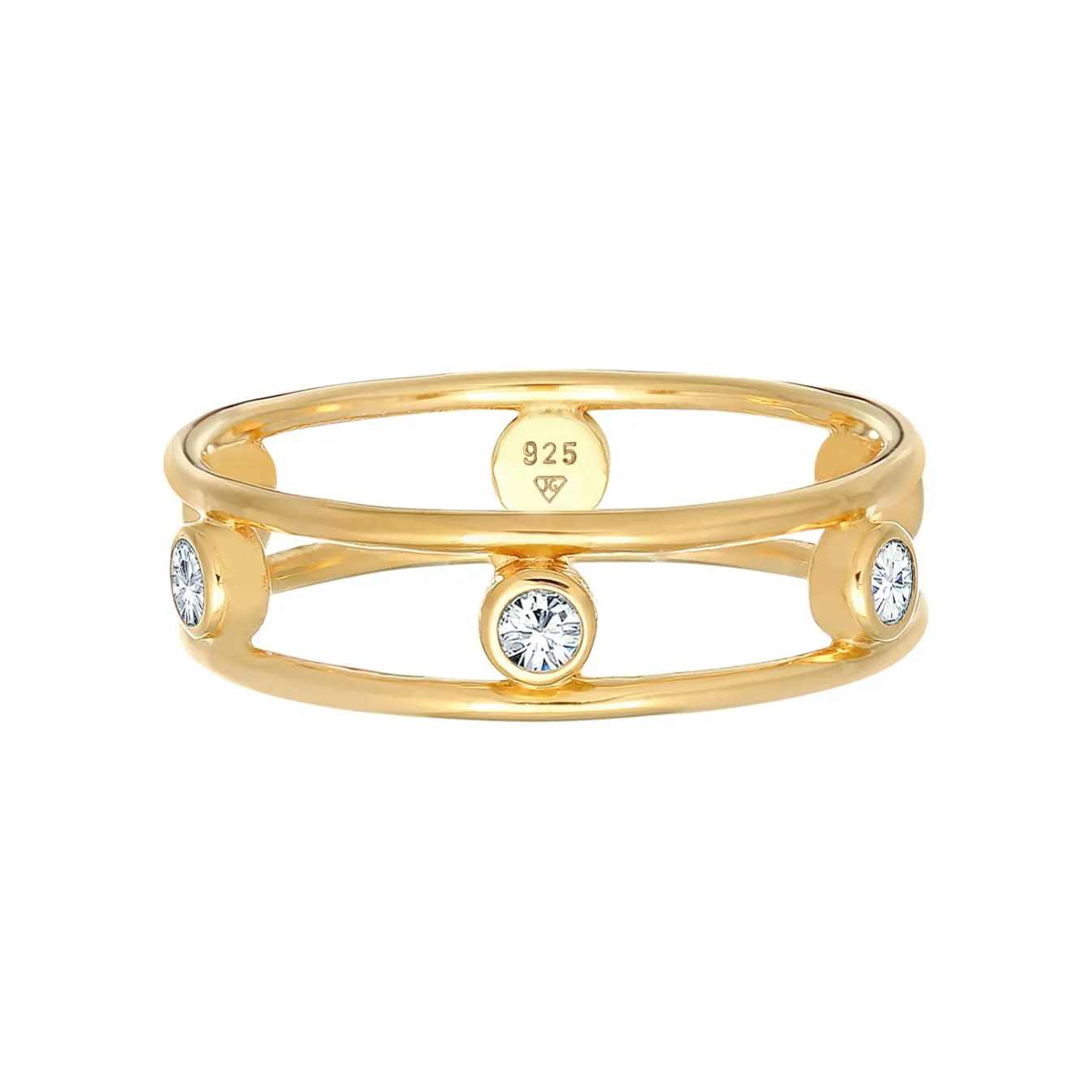 Elli "Ring Doppelt | Kristalle (Weiß)< Ringe|Vergoldet