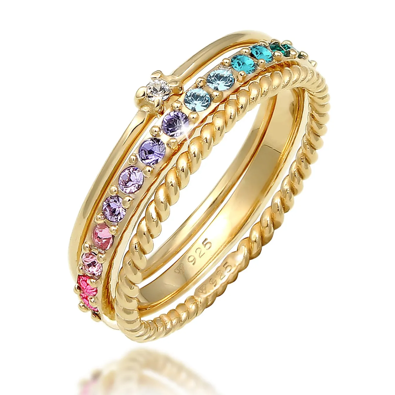 Elli "Ring 3er Set | Kristalle (bunt)< Silber|Roségold
