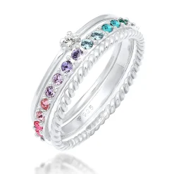 Elli "Ring 3er Set | Kristalle (bunt)< Silber|Roségold