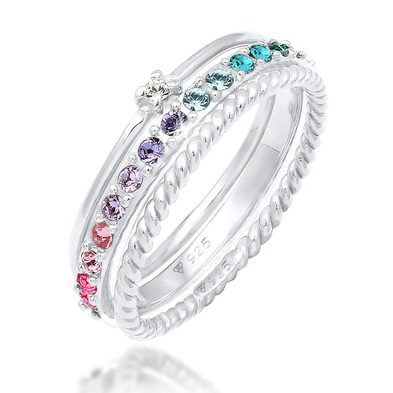 Elli "Ring 3er Set | Kristalle (bunt)< Silber|Roségold
