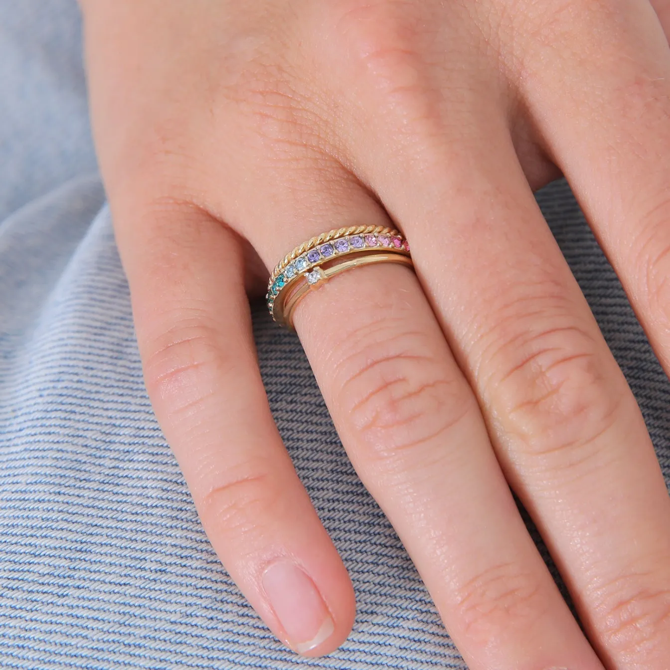 Elli "Ring 3er Set | Kristalle (bunt)< Silber|Roségold