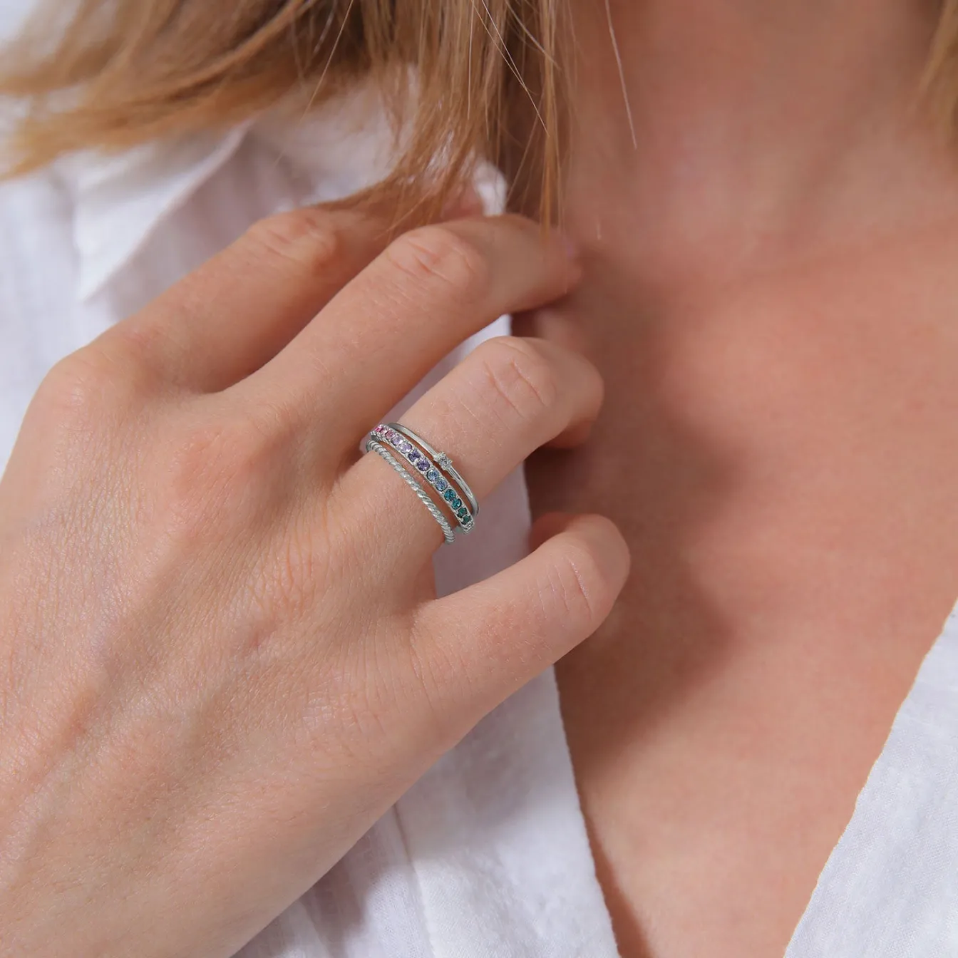 Elli "Ring 3er Set | Kristalle (bunt)< Silber|Roségold