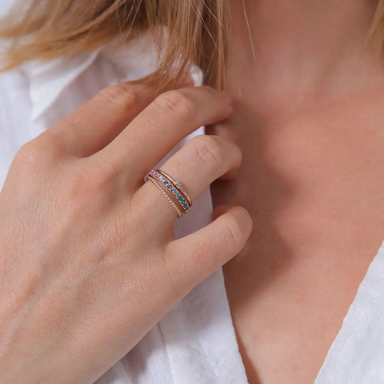 Elli "Ring 3er Set | Kristalle (bunt)< Silber|Roségold