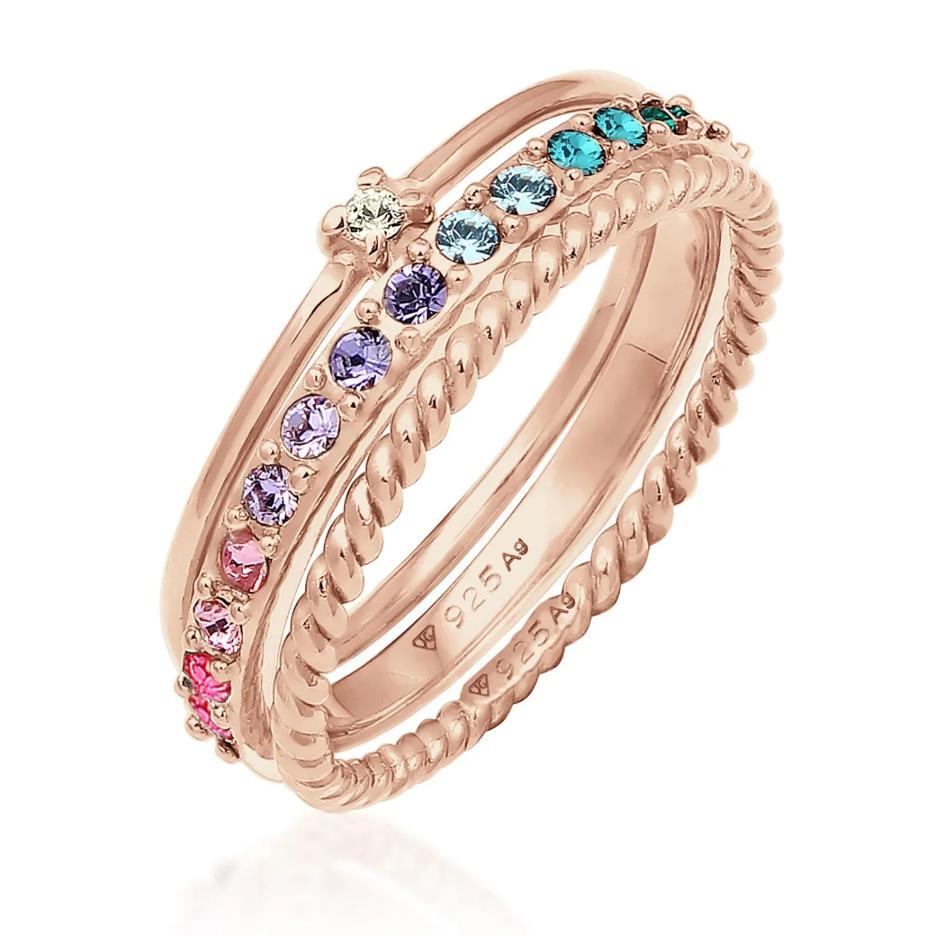 Elli "Ring 3er Set | Kristalle (bunt)< Silber|Roségold