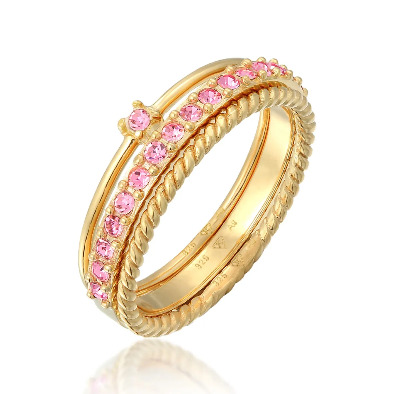 Elli "Ring 3er Set | Kristalle (bunt)< Silber|Roségold