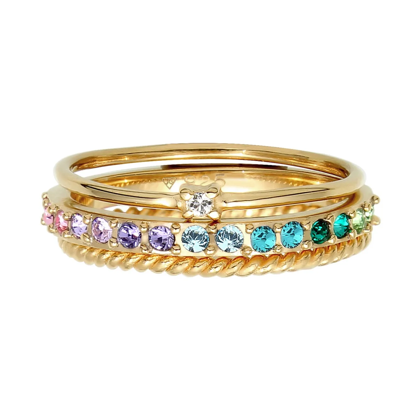 Elli "Ring 3er Set | Kristalle (bunt)< Silber|Roségold