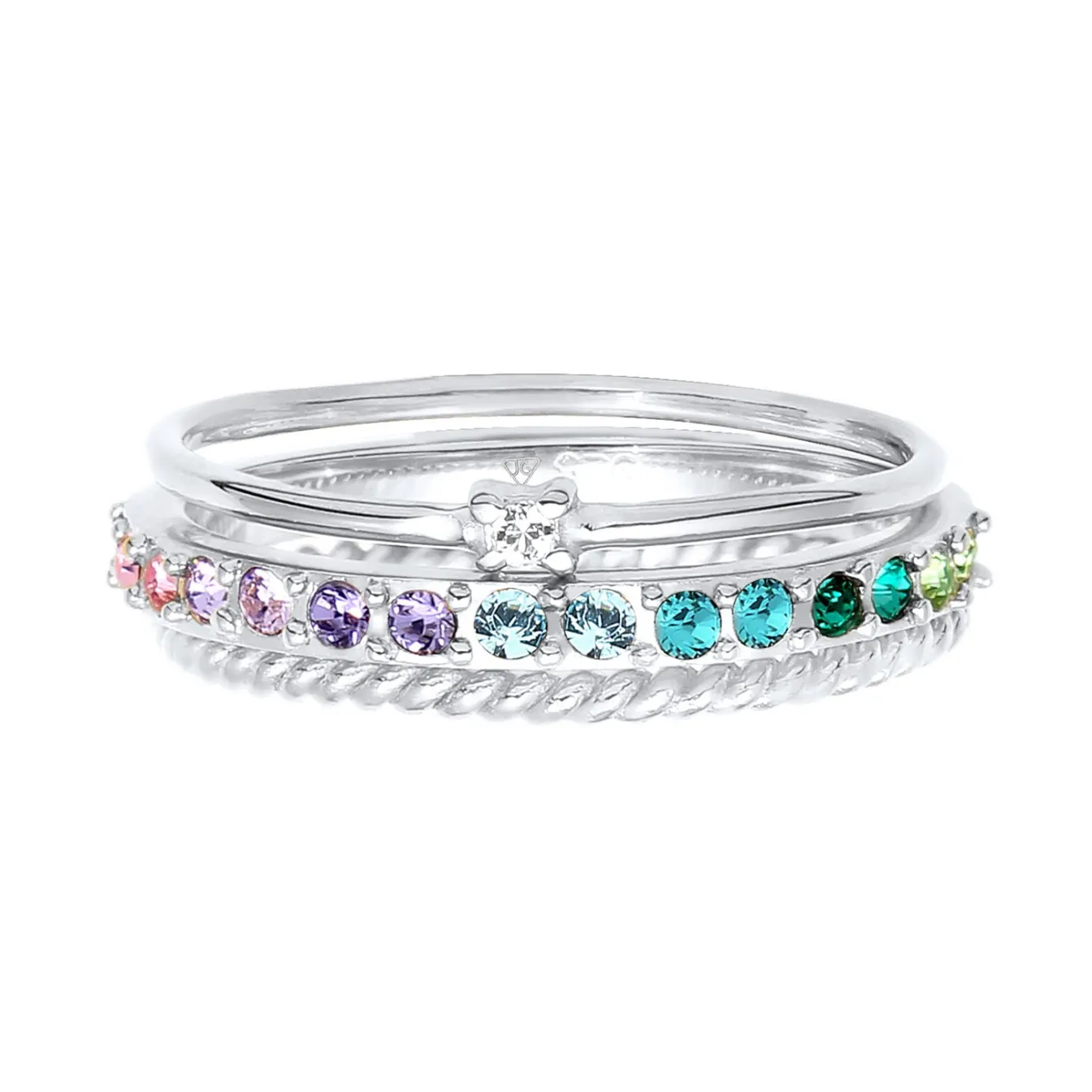 Elli "Ring 3er Set | Kristalle (bunt)< Silber|Roségold