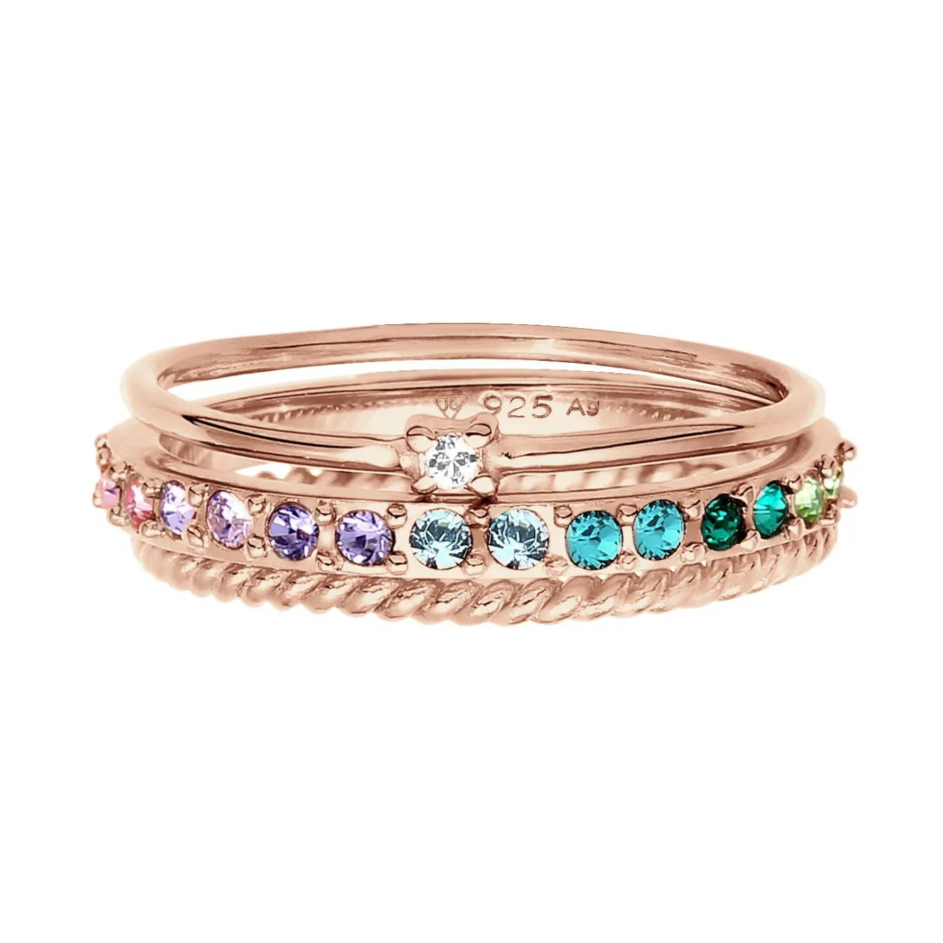Elli "Ring 3er Set | Kristalle (bunt)< Silber|Roségold