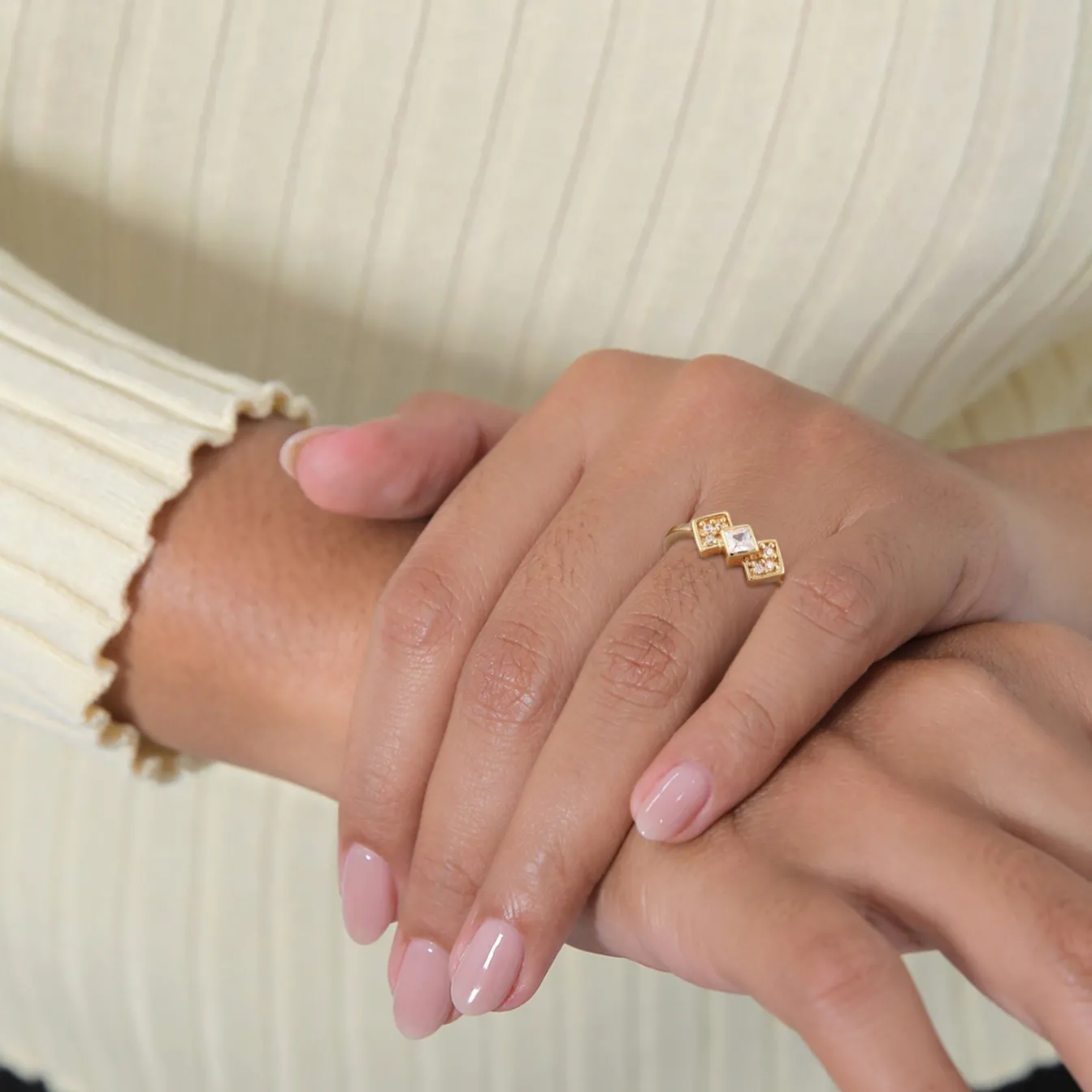Elli "Ring Geo Vintage | Zirkonia (Weiß)< Ringe|Vergoldet