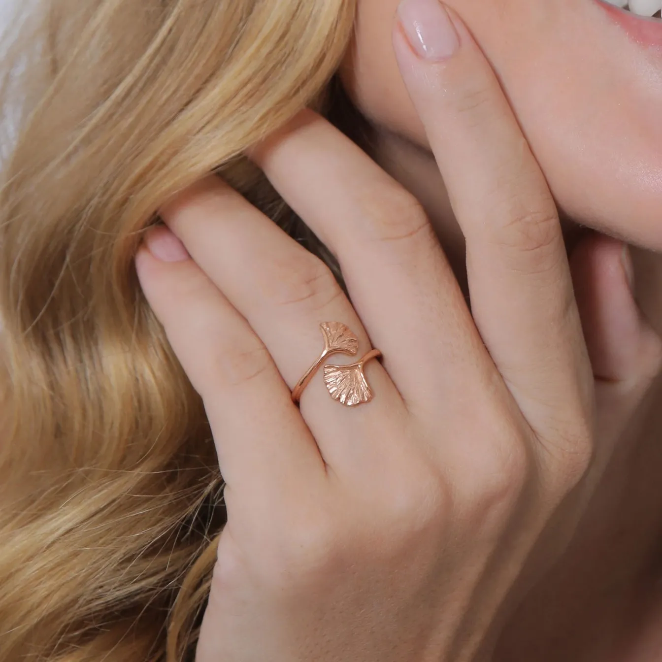 Elli "Ring Ginkgo< Roségold|Symbol-schmuck