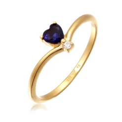 Elli "Ring Herz | Laborgezüchteter Diamant (Weiß, 0.004 ct) & Saphir (Blau)< Vergoldet|Symbol-schmuck