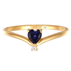 Elli "Ring Herz | Laborgezüchteter Diamant (Weiß, 0.004 ct) & Saphir (Blau)< Vergoldet|Symbol-schmuck