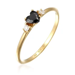 Elli "Ring Herz | Zirkonia (Schwarz)< Vergoldet|Symbol-schmuck