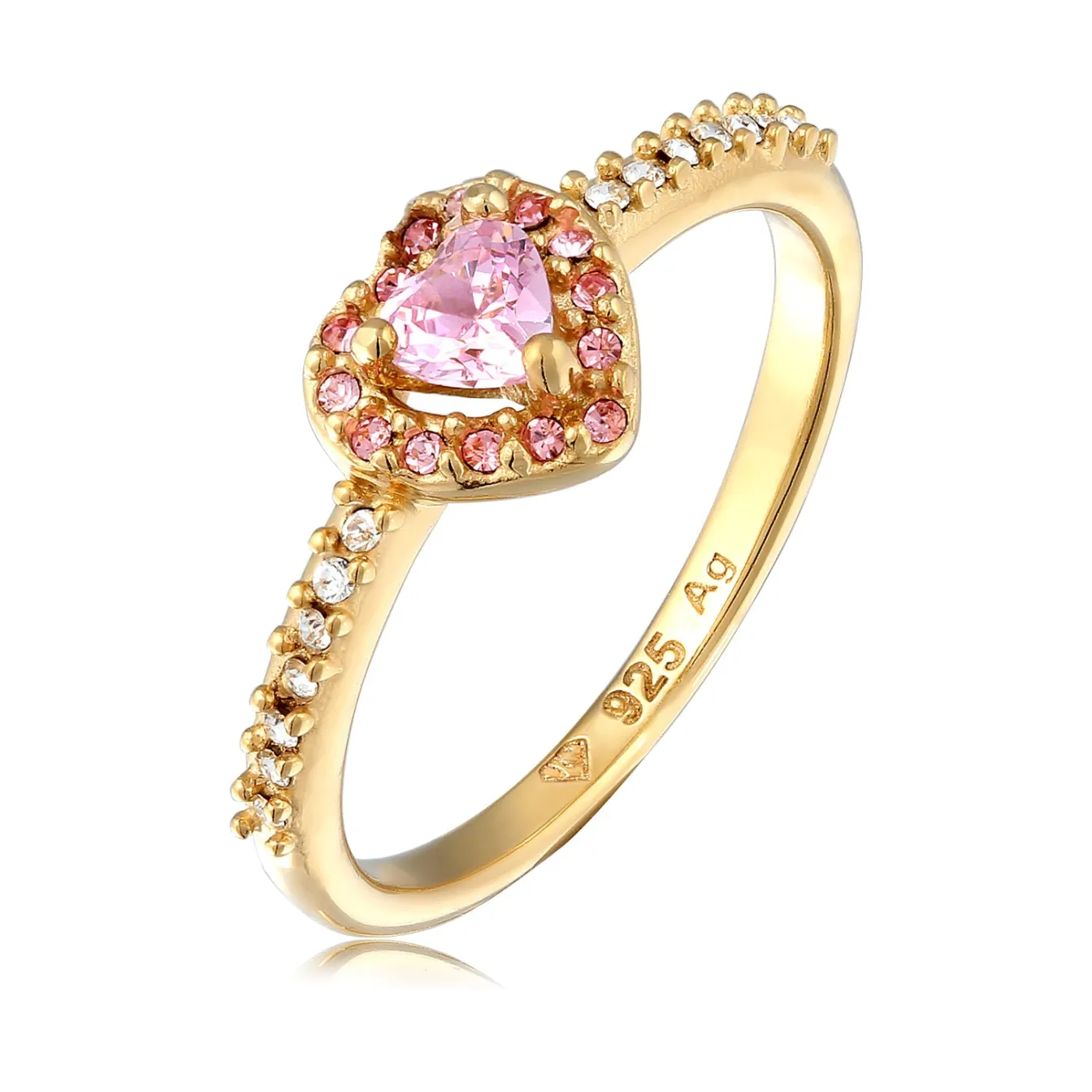 Elli "Ring mit Herz | Zirkonia (Weiß) & Glaskristalle (Weiß)< Vergoldet|Symbol-schmuck