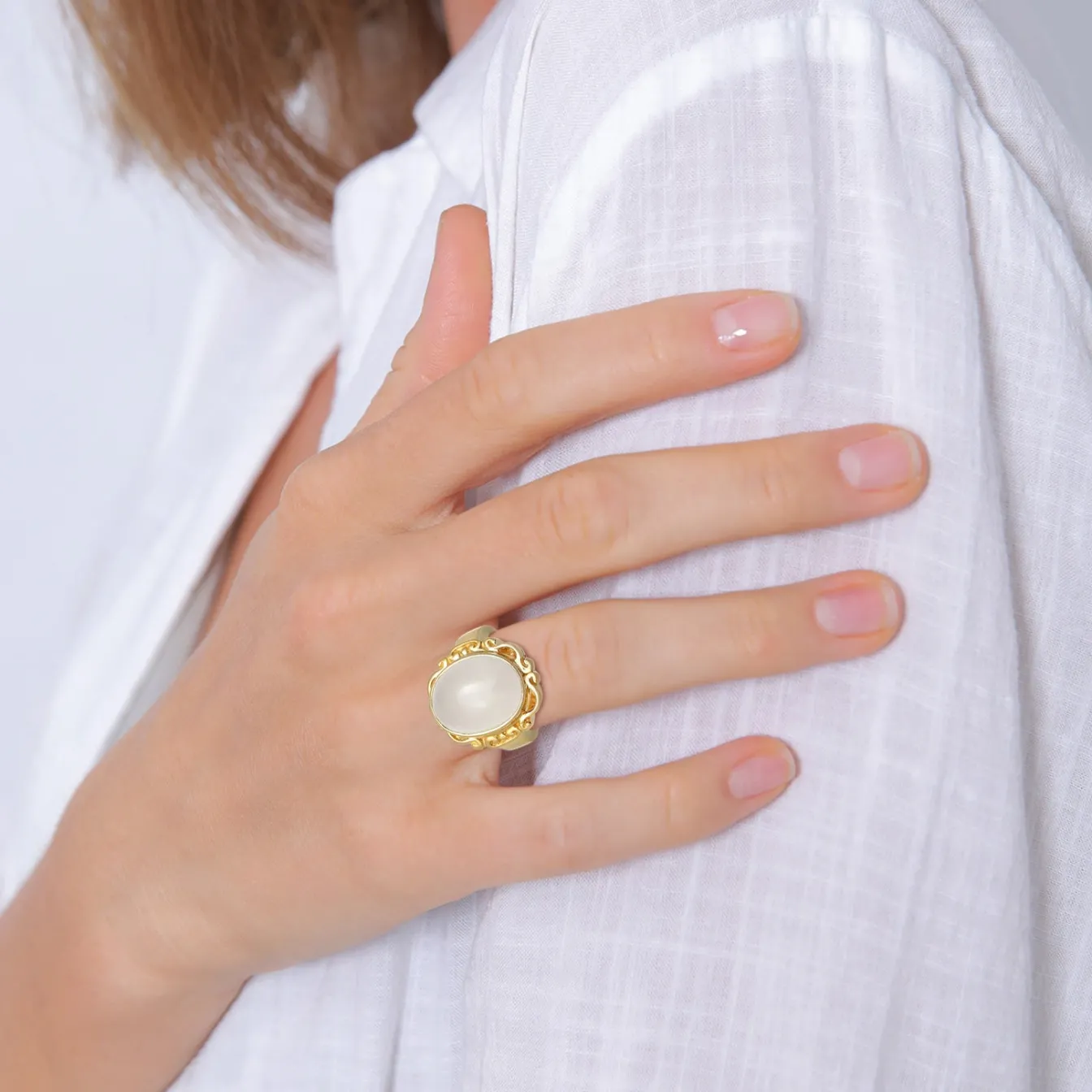 Elli "Ring Ornament | Mondstein ( Weiß )< Symbol-schmuck|Ringe