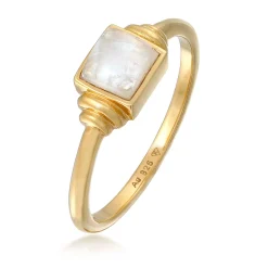 Elli "Ring Quadrat | Mondstein (Weiß)< Ringe|Vergoldet