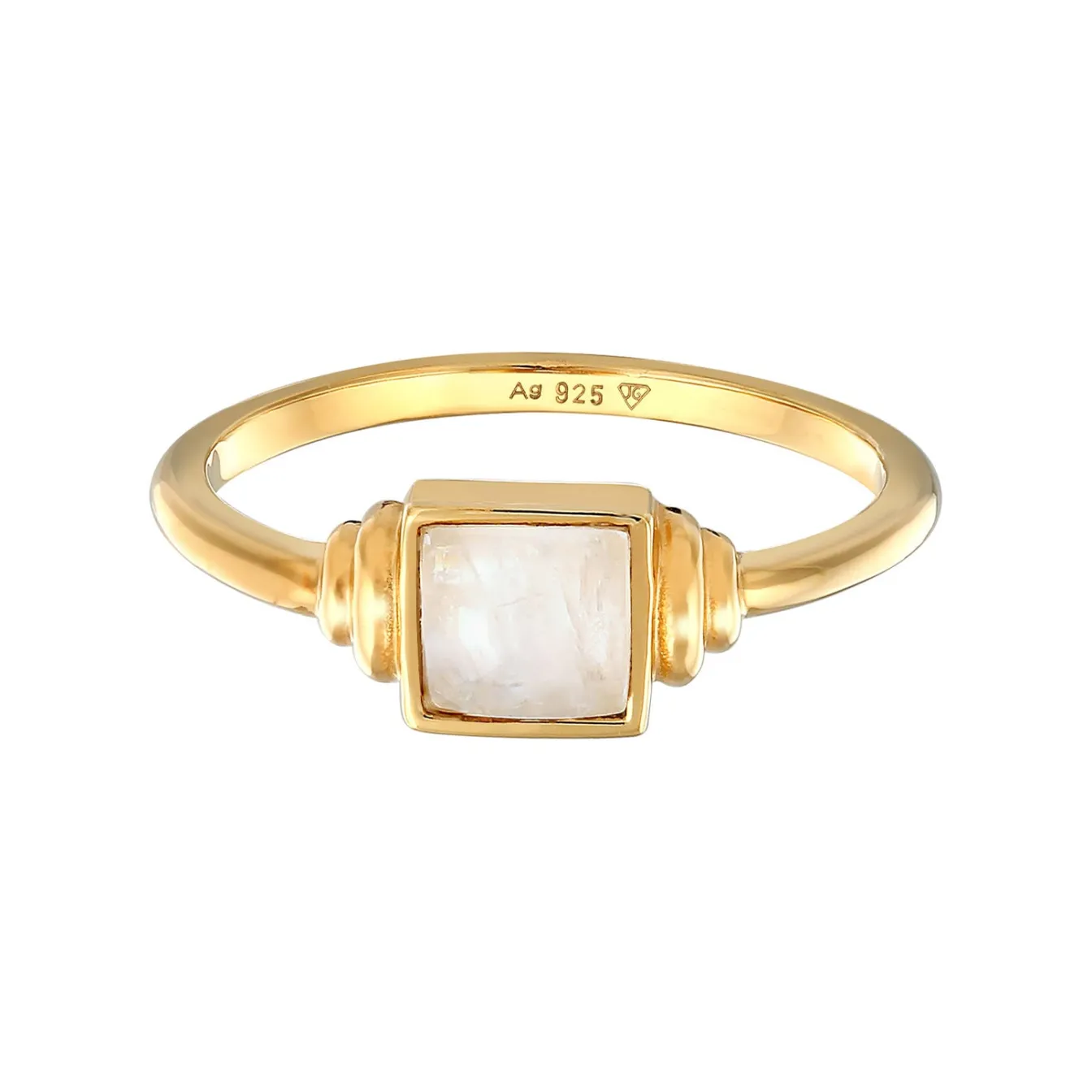 Elli "Ring Quadrat | Mondstein (Weiß)< Ringe|Vergoldet