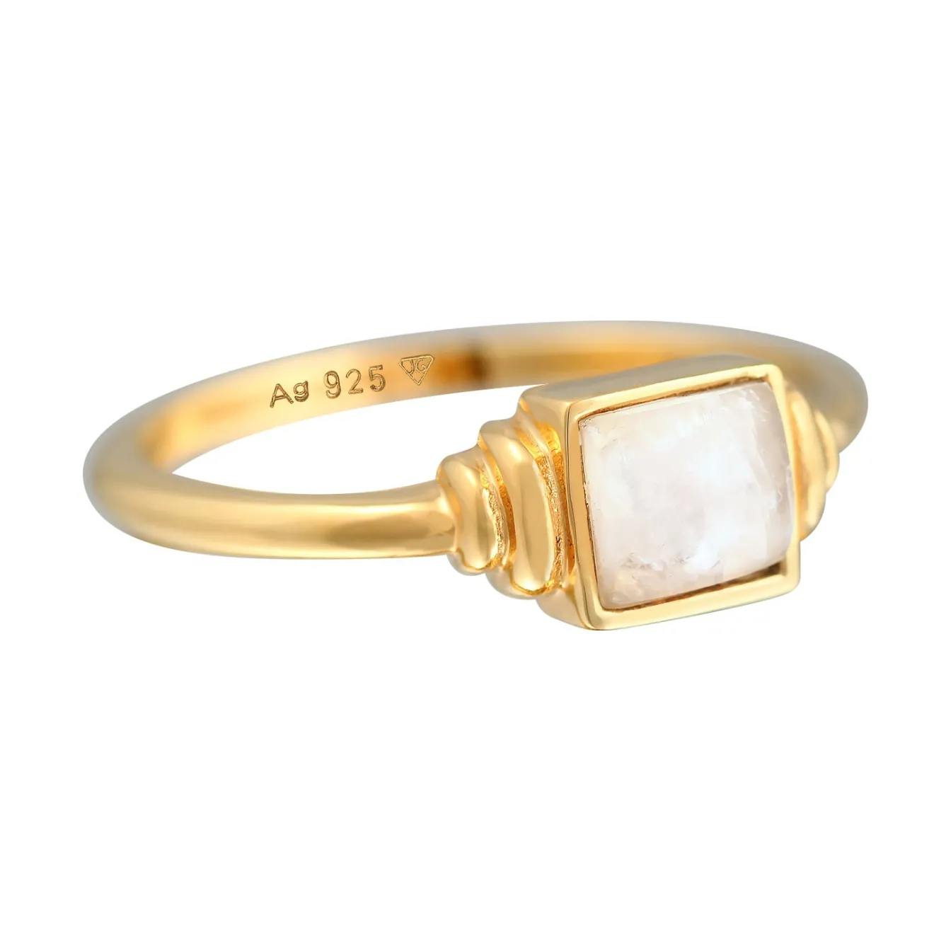 Elli "Ring Quadrat | Mondstein (Weiß)< Ringe|Vergoldet