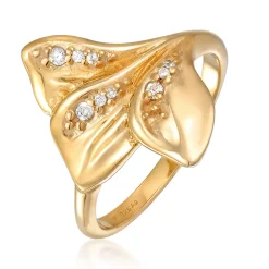 Elli "Ring Statement Blätter | Zirkonia (Weiß)< Vergoldet|Symbol-schmuck