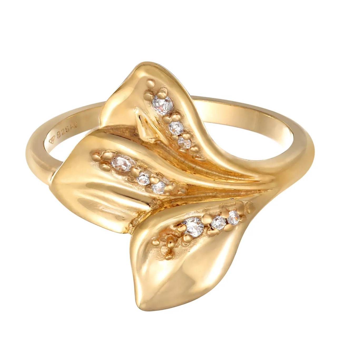 Elli "Ring Statement Blätter | Zirkonia (Weiß)< Vergoldet|Symbol-schmuck