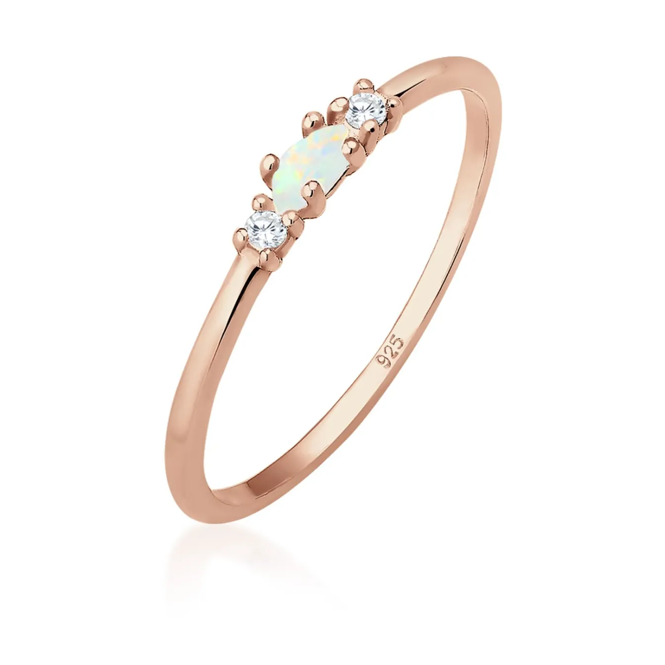 Elli "Ring Vintage | Opal & Zirkonia (Weiß)< Silber|Roségold