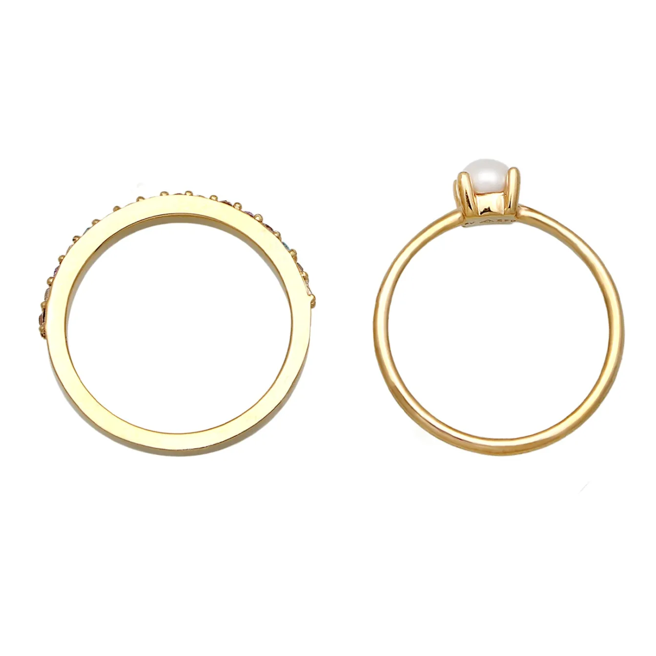 Elli "Ringset | Glaskristalle (Bunt) & Süßwasserzuchtperle< Vergoldet|Perlen