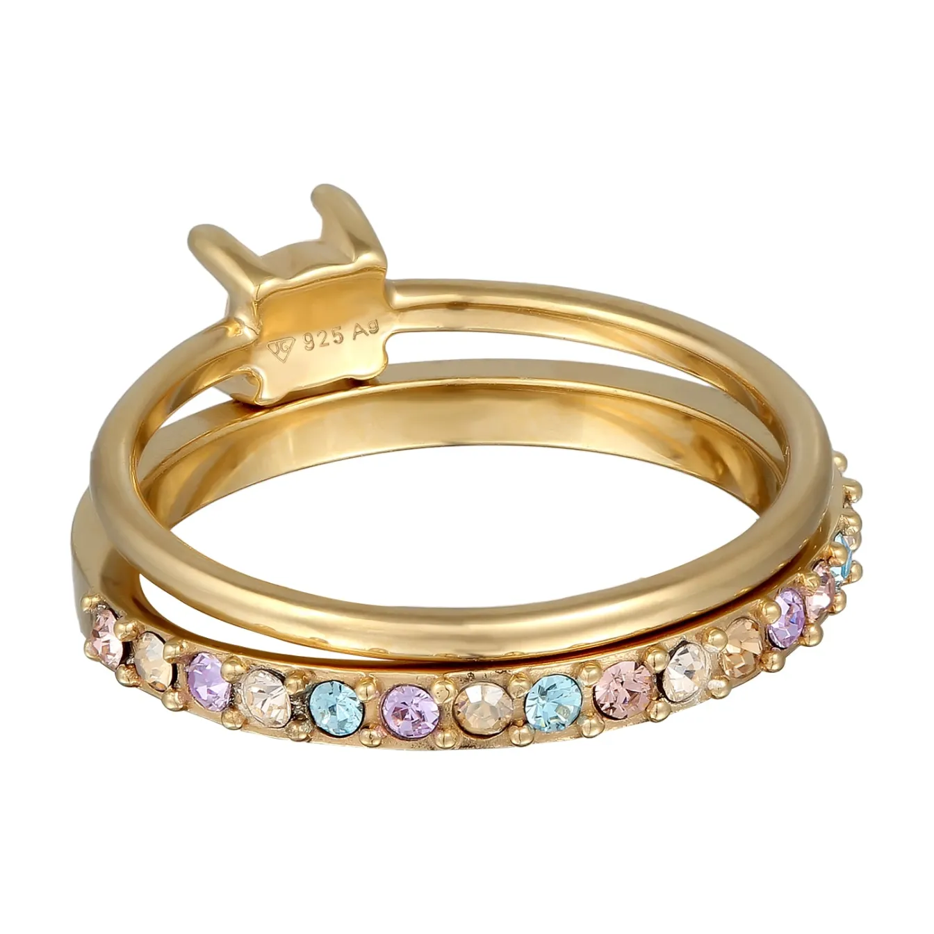 Elli "Ringset | Glaskristalle (Bunt) & Süßwasserzuchtperle< Vergoldet|Perlen