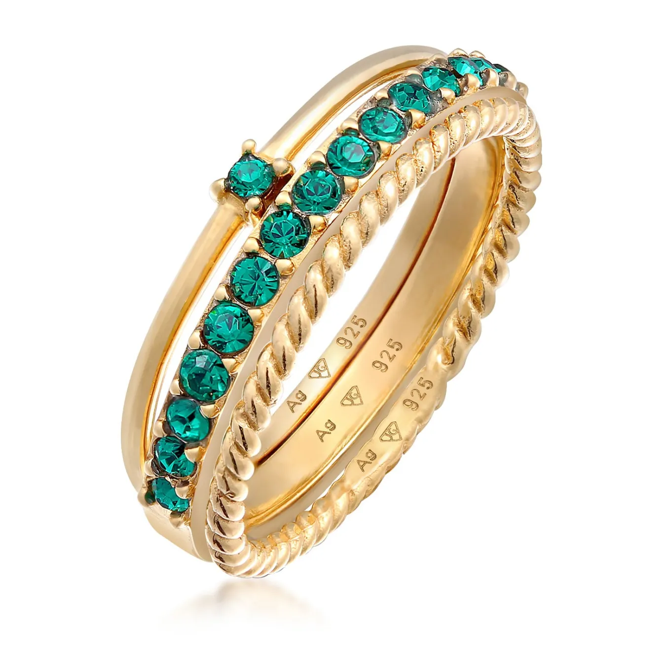 Elli "Ringset | Kristall (Grün)< Ringe|Vergoldet