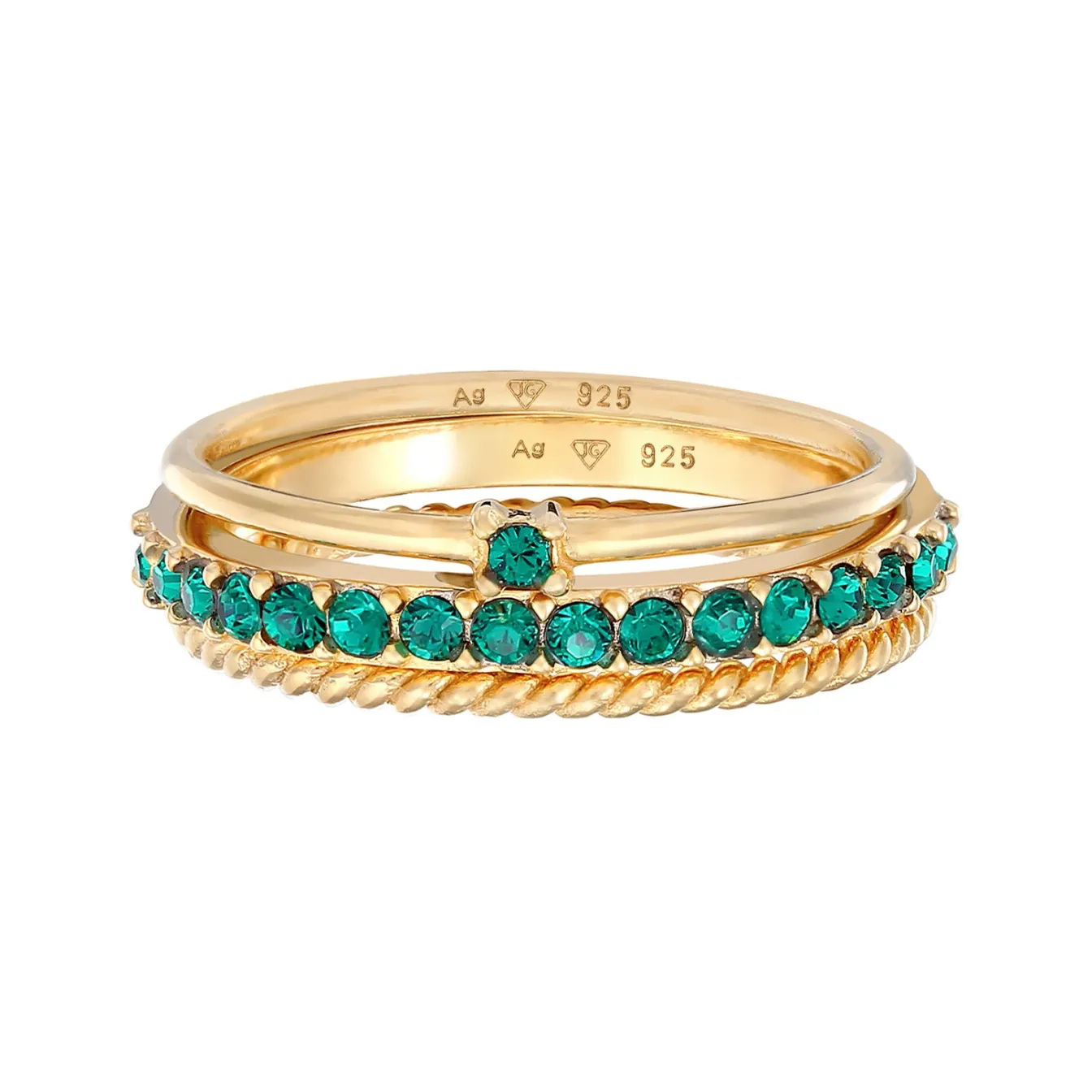 Elli "Ringset | Kristall (Grün)< Ringe|Vergoldet