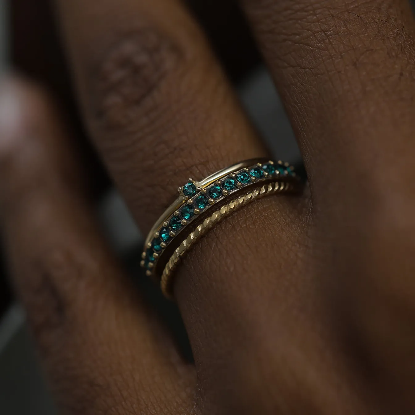 Elli "Ringset | Kristall (Grün)< Ringe|Vergoldet