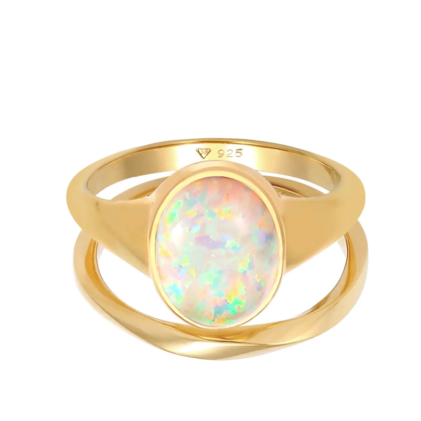 Elli "Ringset | Opal ( Weiß )< Ringe|Vergoldet