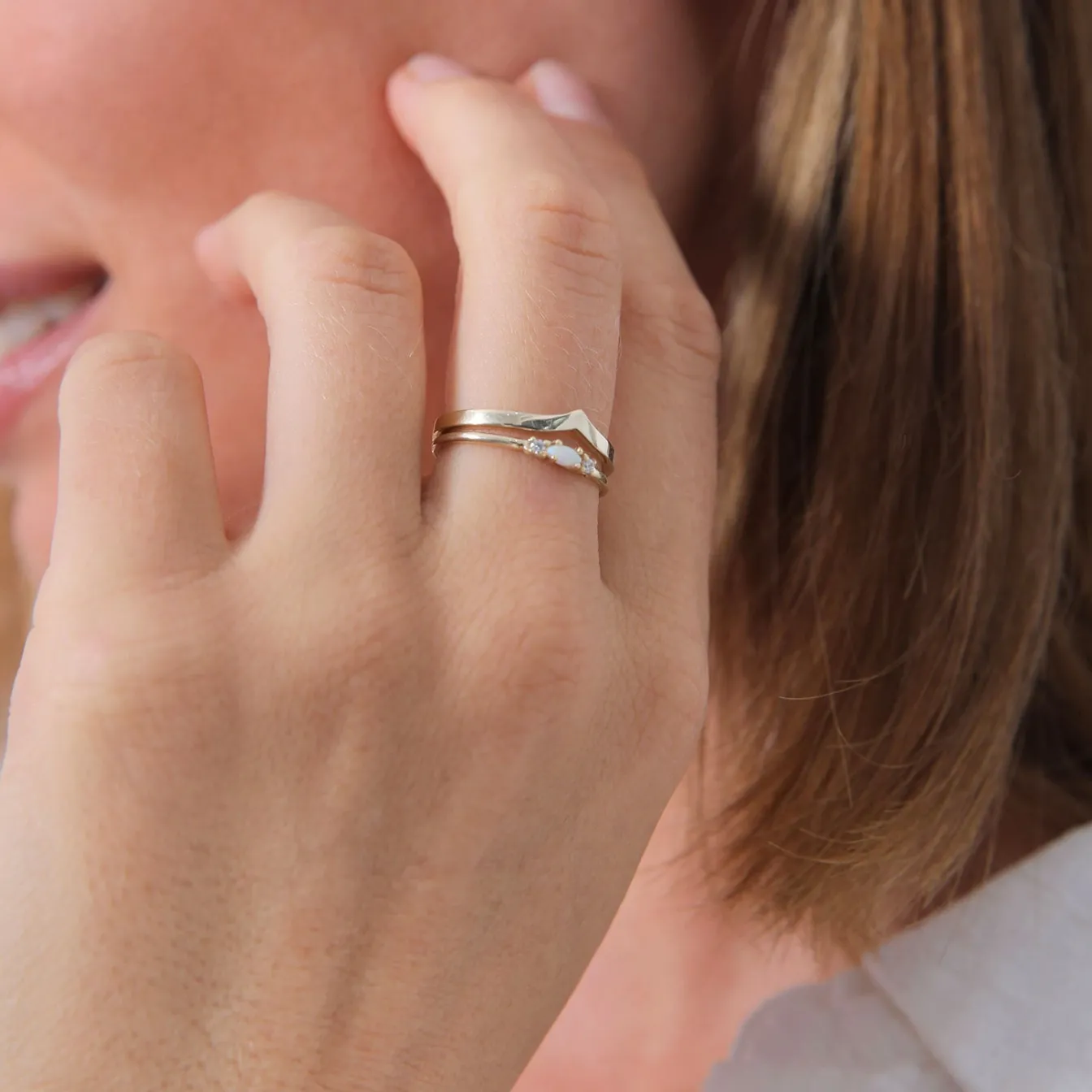 Elli "Ringset | Opal ( Weiß )< Roségold|Ringe