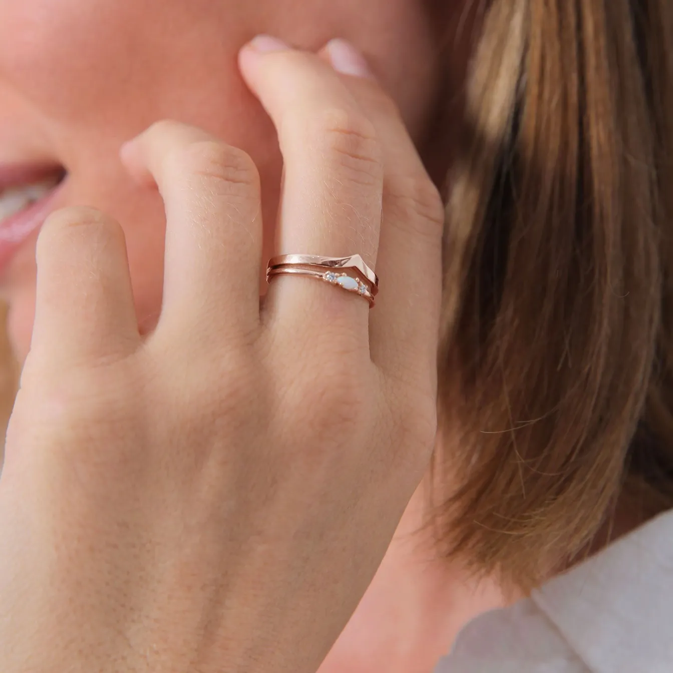 Elli "Ringset | Opal ( Weiß )< Roségold|Ringe