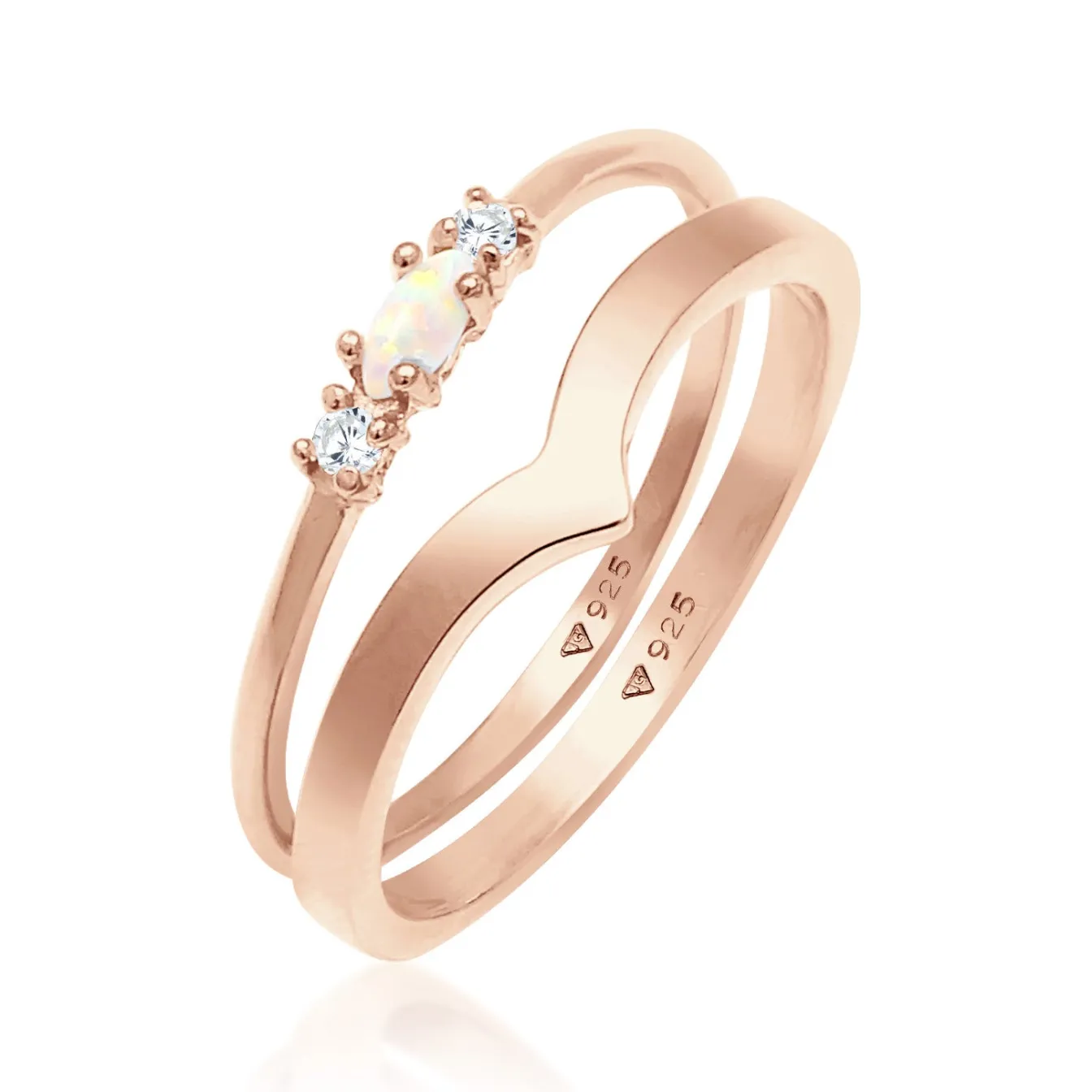 Elli "Ringset | Opal ( Weiß )< Roségold|Ringe