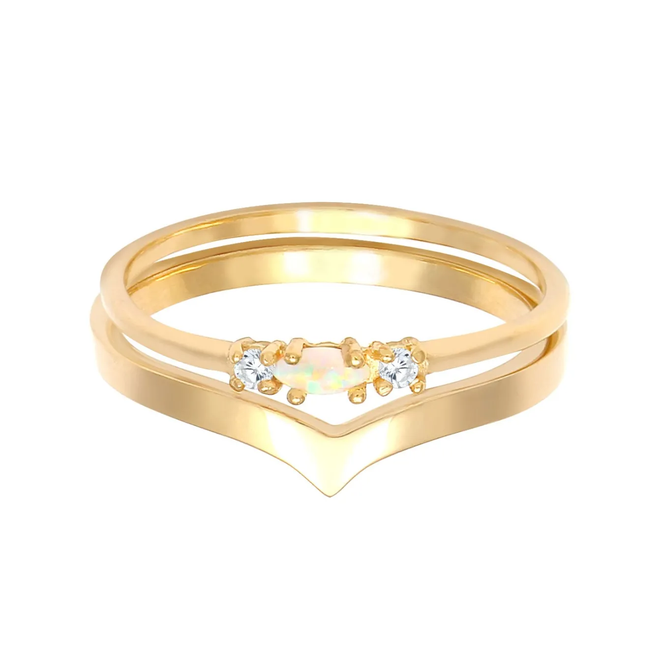Elli "Ringset | Opal ( Weiß )< Roségold|Ringe