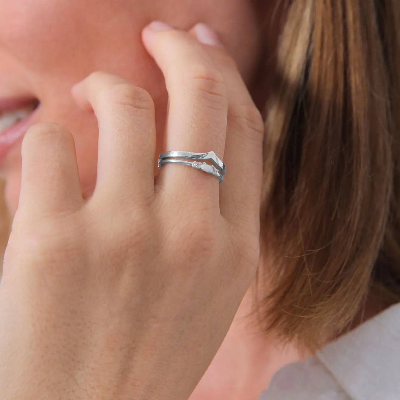Elli "Ringset | Opal ( Weiß )< Roségold|Ringe