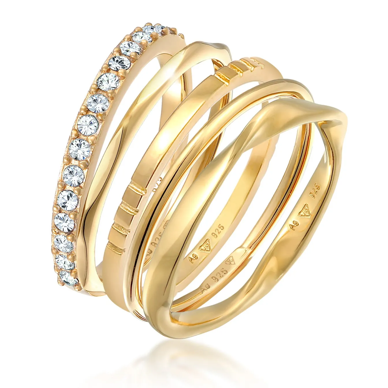 Elli "Ringset Basic | Glaskristall (Weiß)< Ringe|Vergoldet