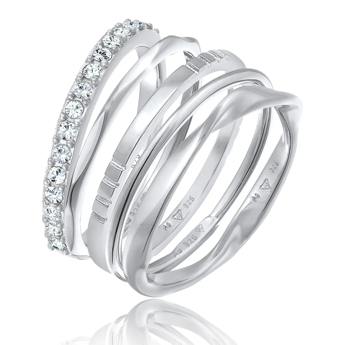 Elli "Ringset Basic | Glaskristall (Weiß)< Ringe|Vergoldet