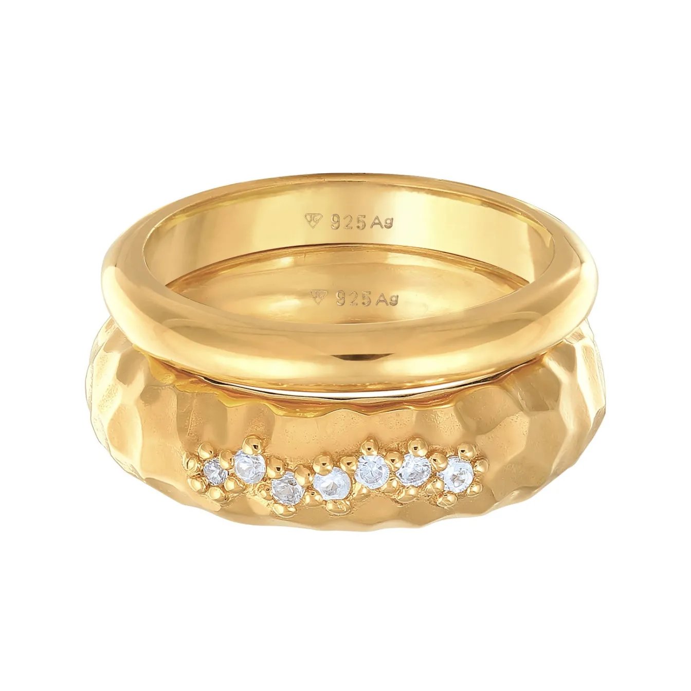 Elli "Ring-Set Gehämmert | Topas (Weiß)< Ringe|Silber