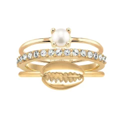 Elli "Ringset Kauri Muschel | Süßwasserperle, Kristalle (Weiß)< Perlen|Ringe