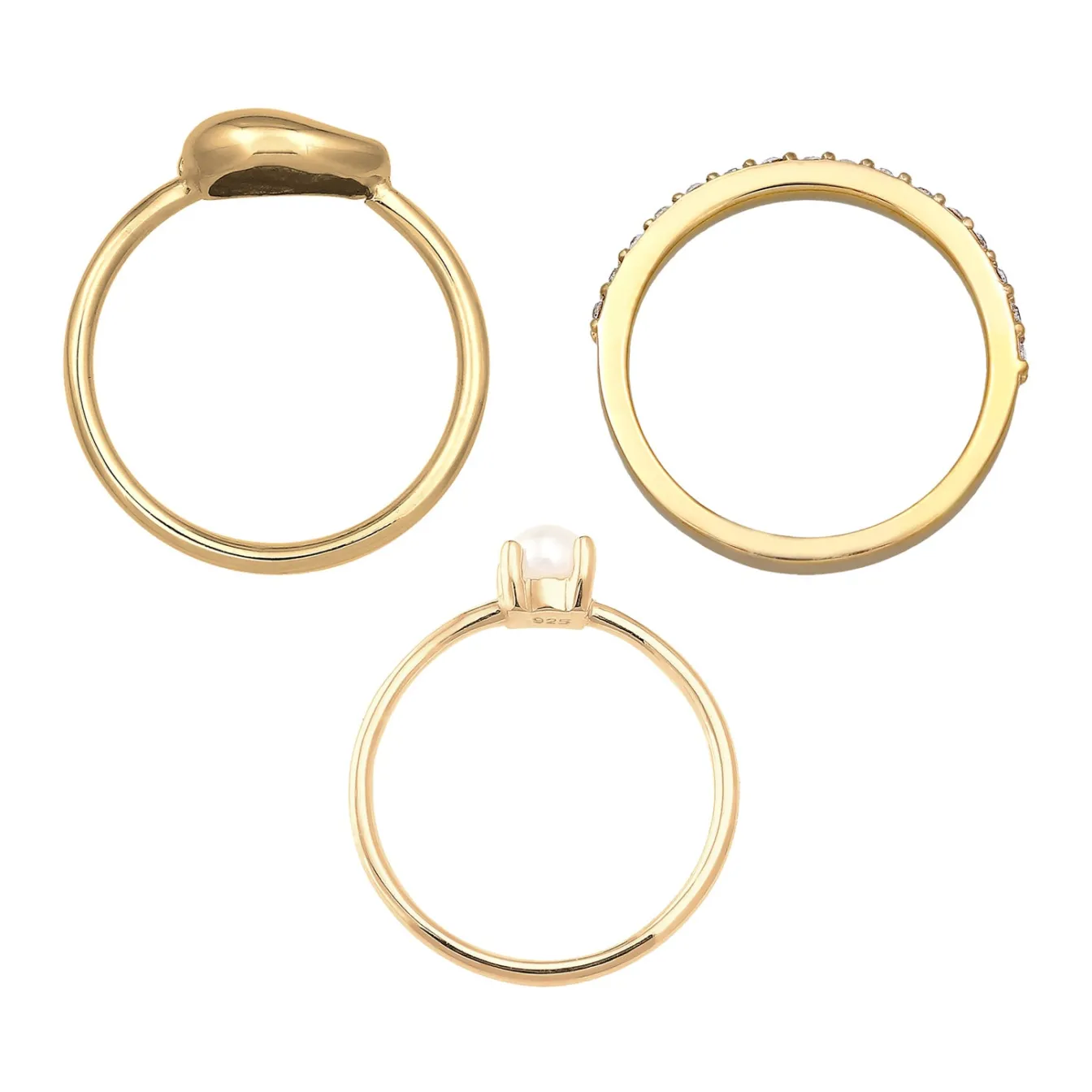 Elli "Ringset Kauri Muschel | Süßwasserperle, Kristalle (Weiß)< Perlen|Ringe