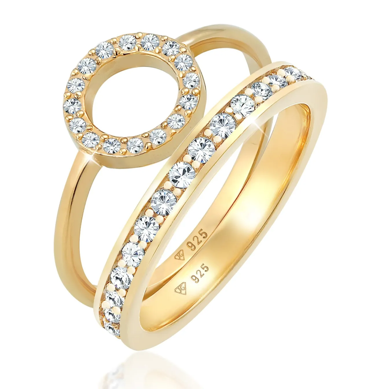Elli "Ringset Kreis | Kristall (Weiß)< Ringe|Vergoldet