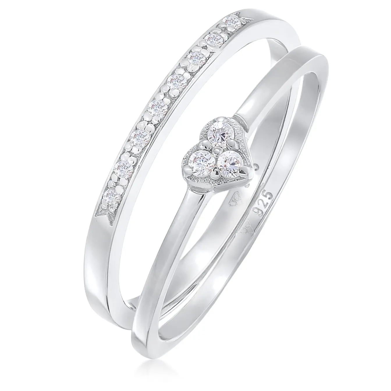 Elli "Ring-Set Memoire Herz | Zirkonia (Weiß)< Roségold|Symbol-schmuck
