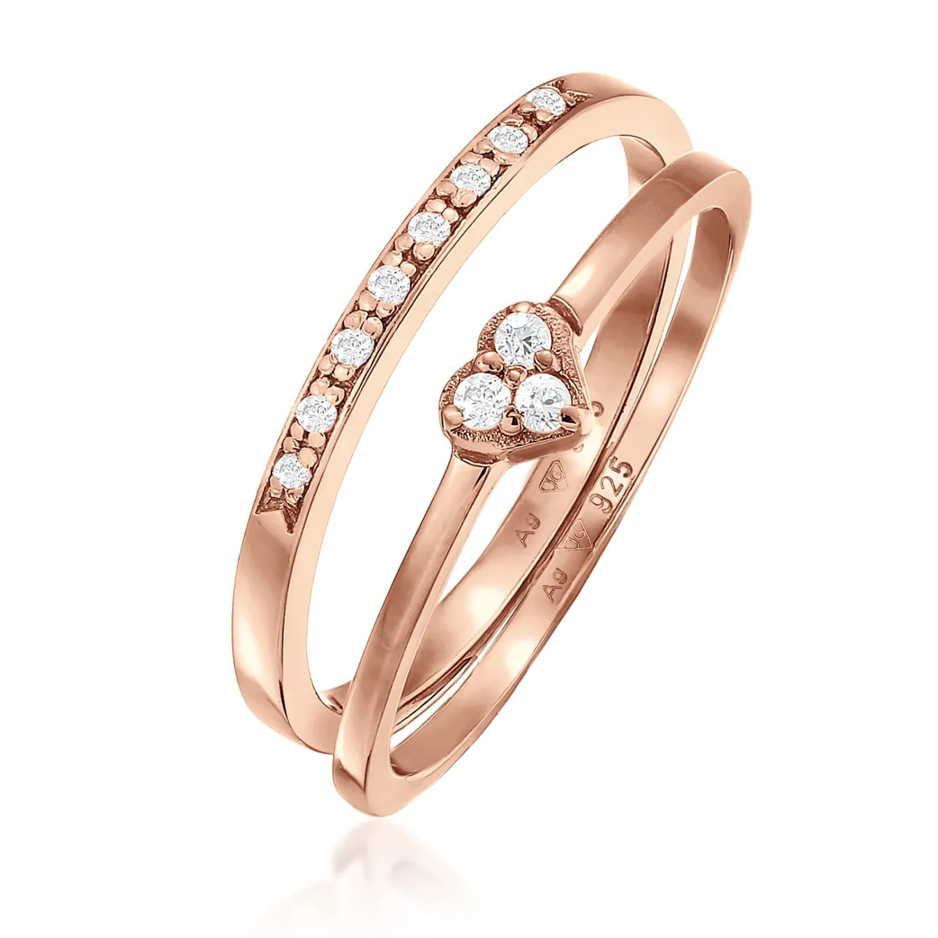 Elli "Ring-Set Memoire Herz | Zirkonia (Weiß)< Roségold|Symbol-schmuck