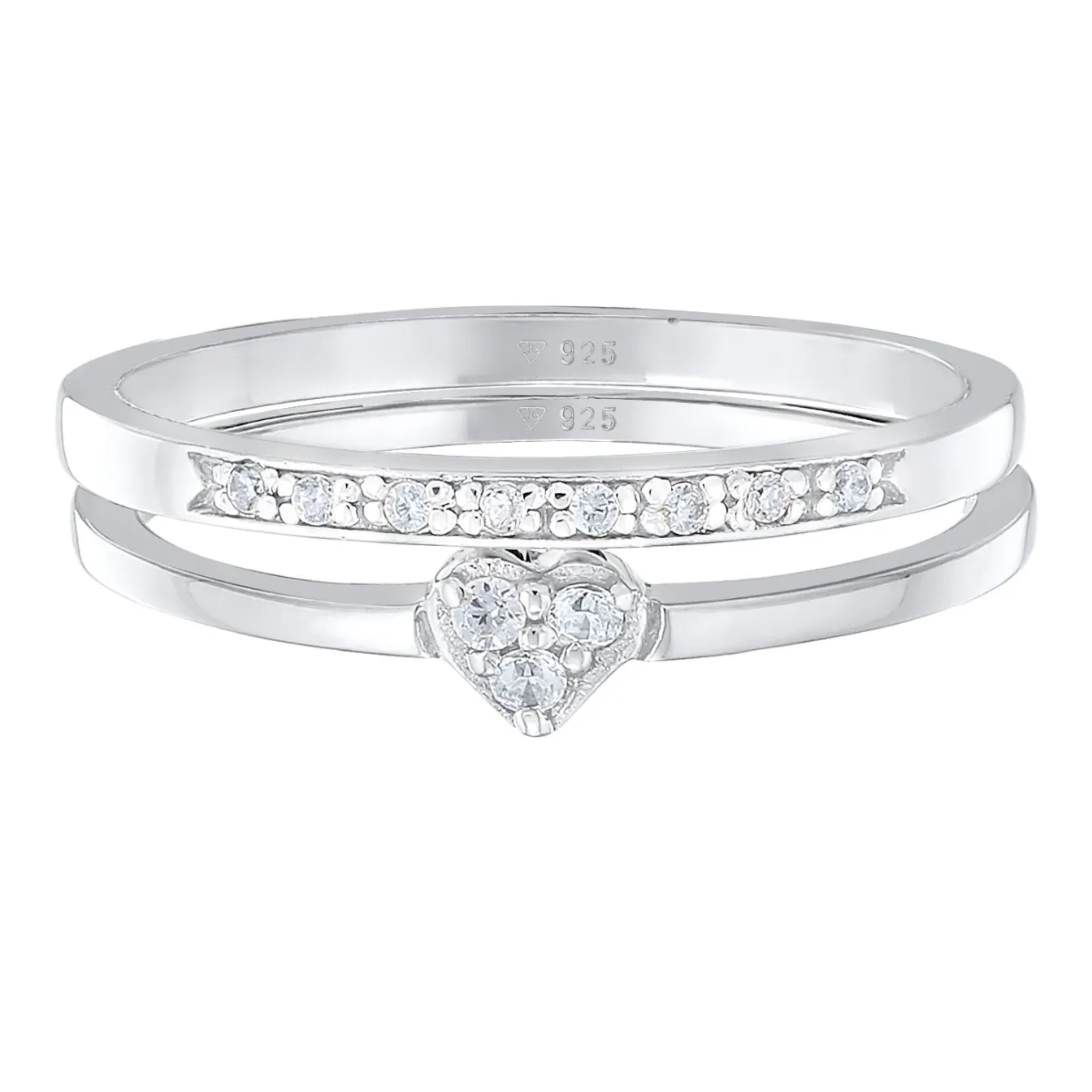 Elli "Ring-Set Memoire Herz | Zirkonia (Weiß)< Roségold|Symbol-schmuck