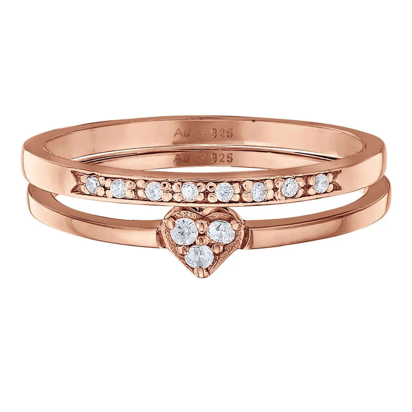 Elli "Ring-Set Memoire Herz | Zirkonia (Weiß)< Roségold|Symbol-schmuck