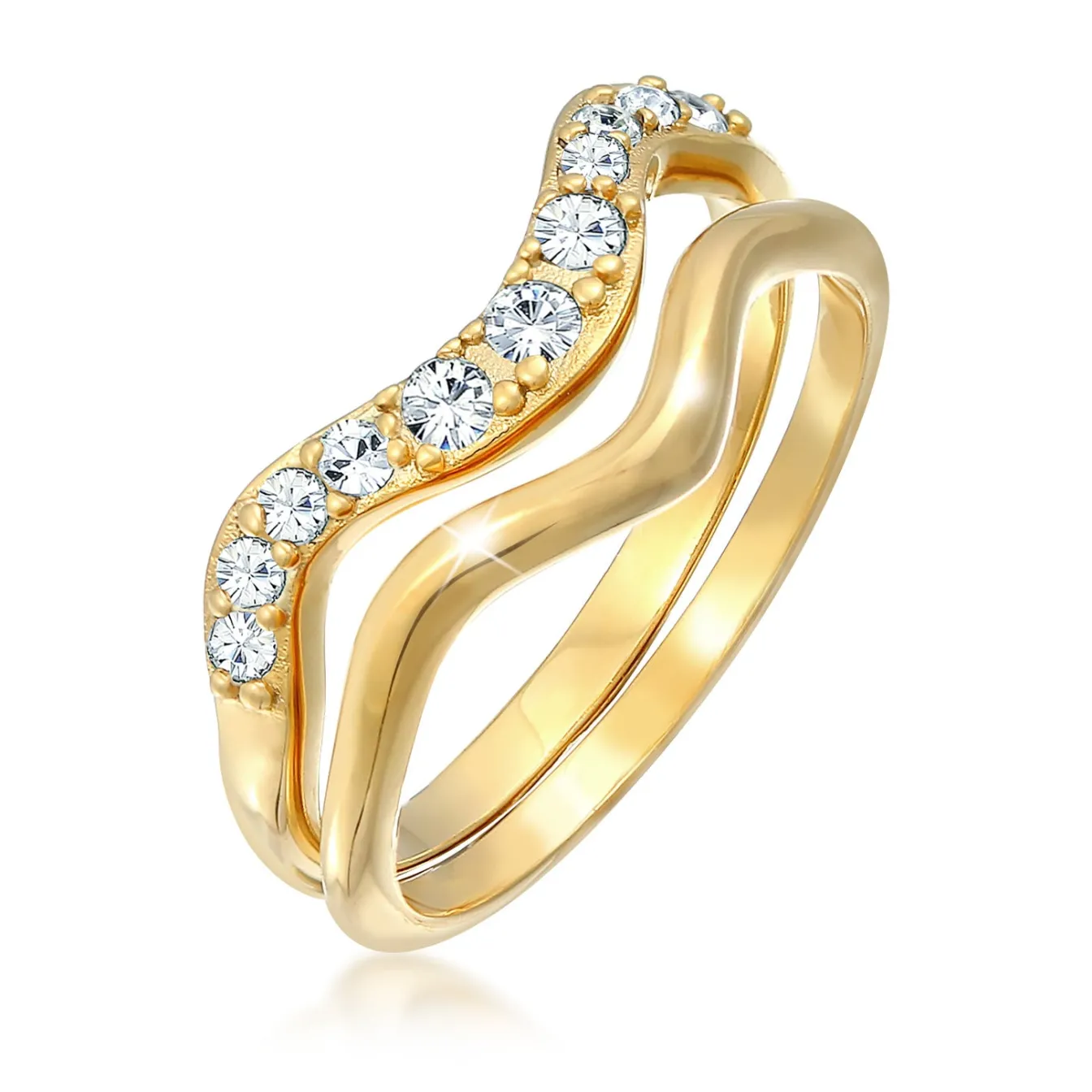 Elli "Ringset Welle | Kristallen (Weiß)< Ringe|Silber