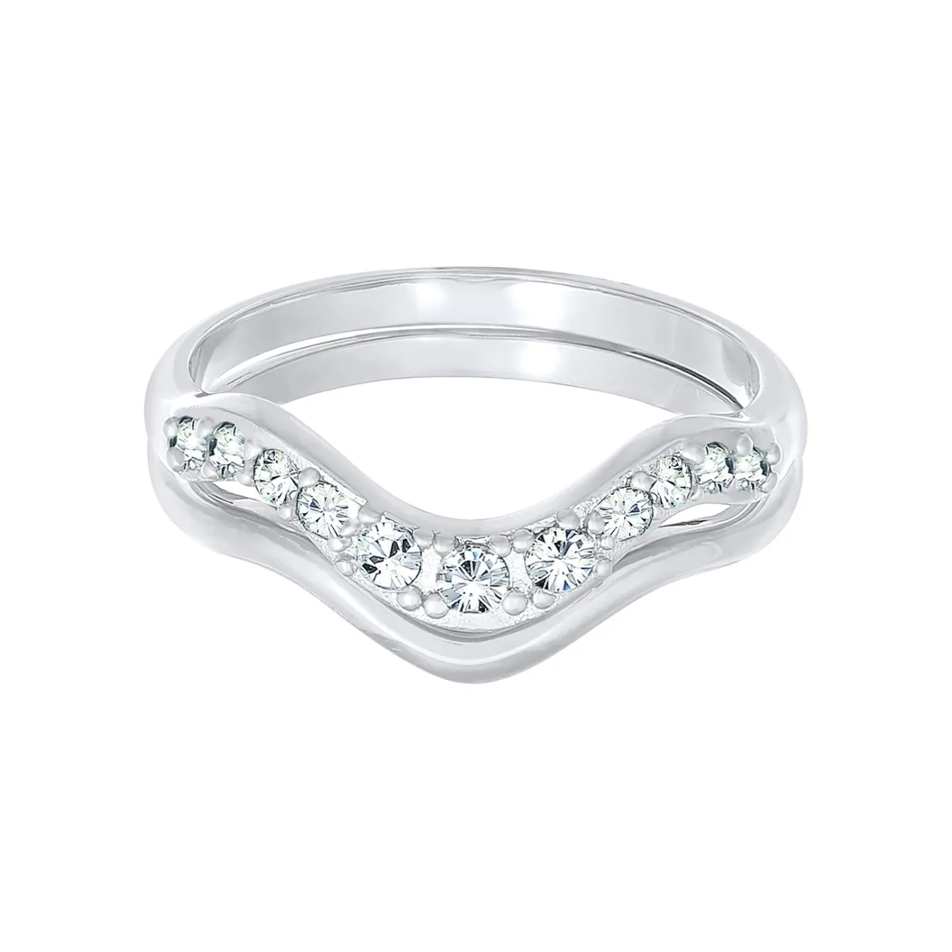 Elli "Ringset Welle | Kristallen (Weiß)< Ringe|Silber