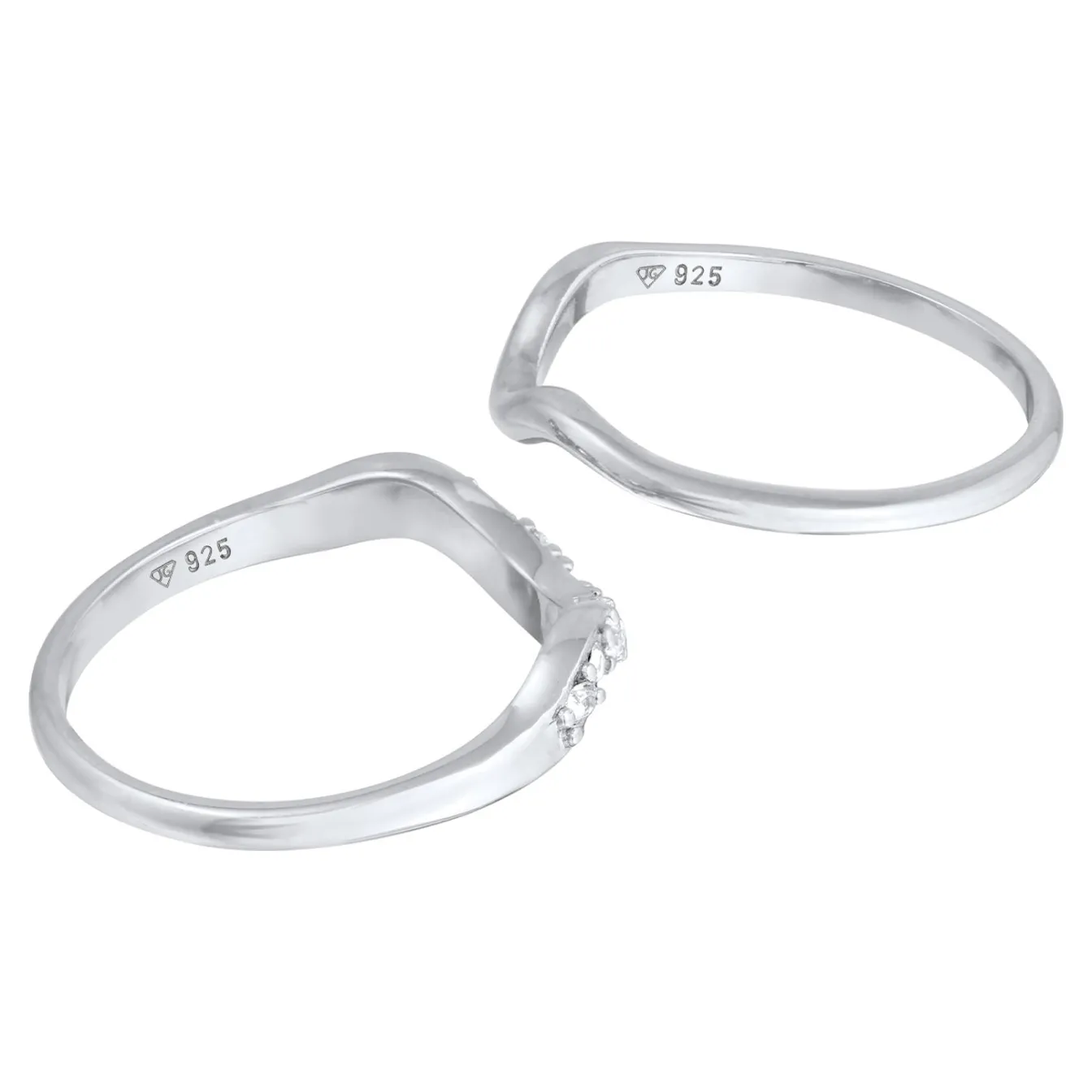 Elli "Ringset Welle | Kristallen (Weiß)< Ringe|Silber
