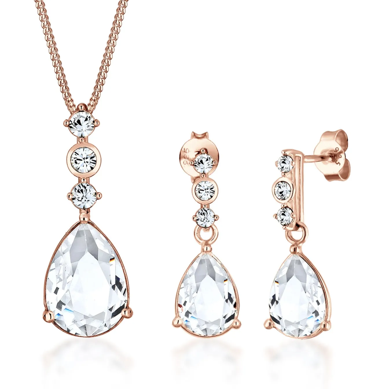 Elli "Schmuckset | Kristall ( Weiß )< Roségold|Schmucksets